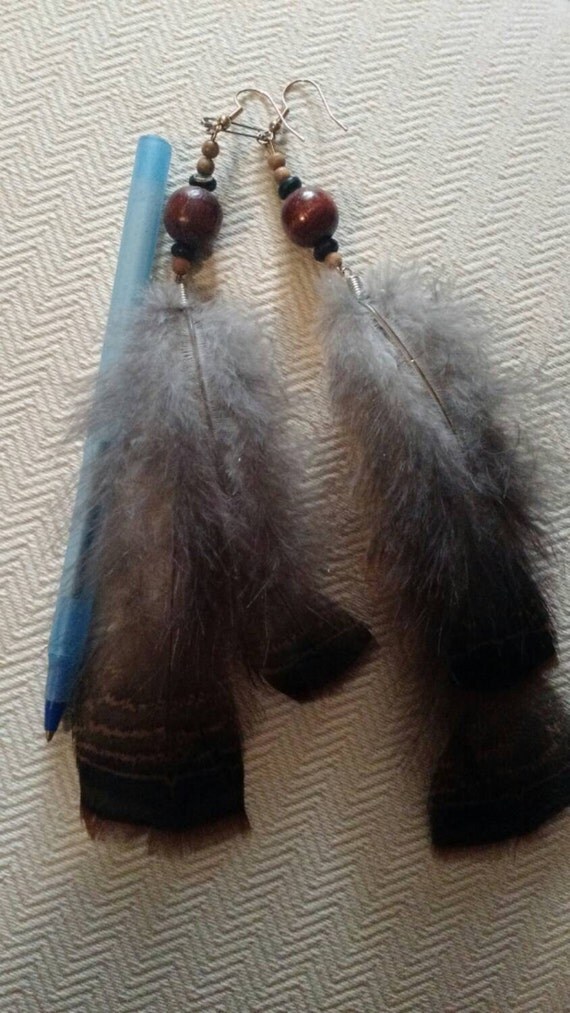Fancy Turkey Feather Earrings by 1OfAKindJewelry4U on Etsy