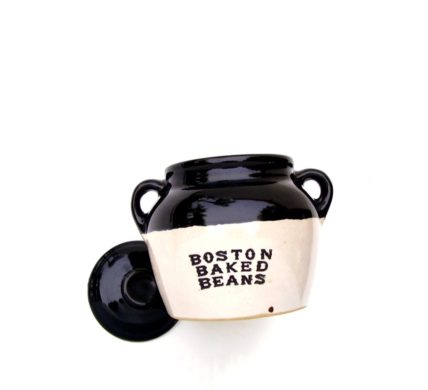 Antique Boston Baked Bean pot Crock USA Pottery Black glaze