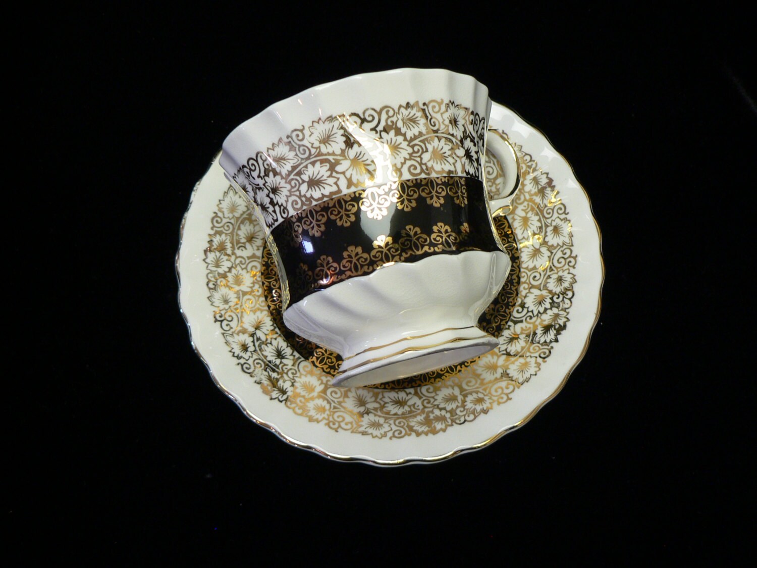 Queen Anne Made in England Fine Bone China Black White and