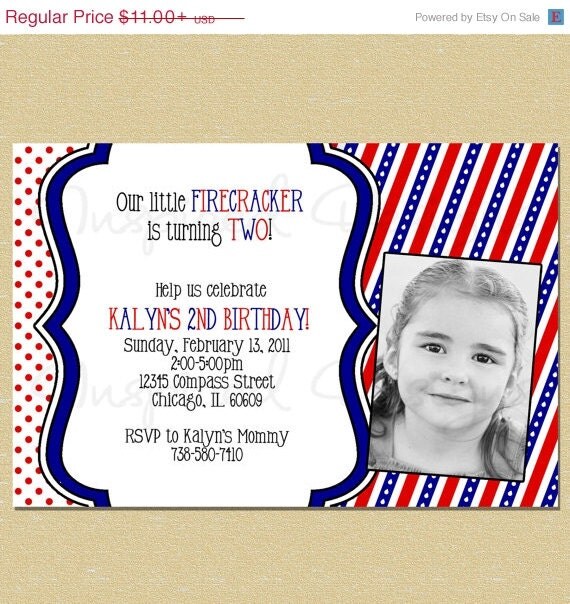 ON SALE Our Little Firecracker Red, White & Blue Birthday Invitation Il_570xn