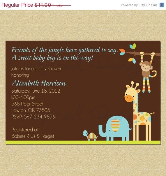 ON SALE Modern Blue Jungle Animals Baby Shower Invitation - Boy Il_570xn