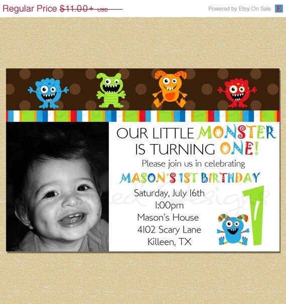 ON SALE Little Monster Rawr Birthday Invitation - Brown Il_570xn