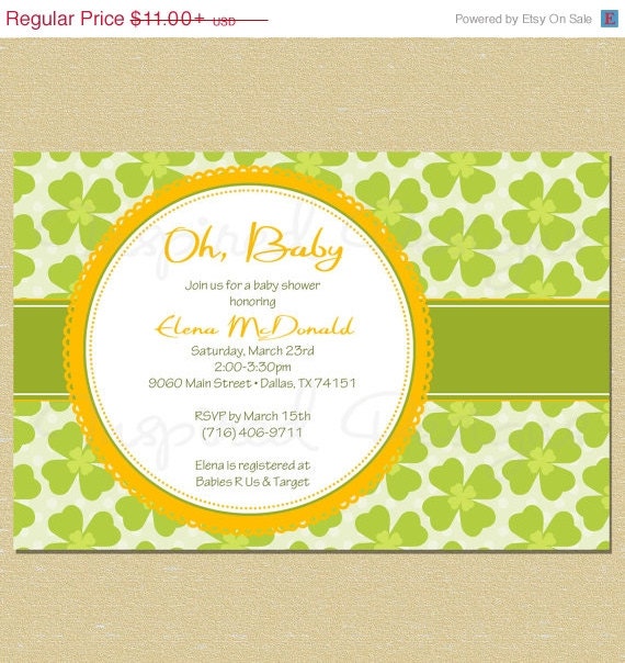 ON SALE Four Leaf Clover Baby Shower Invitation Il_570xn