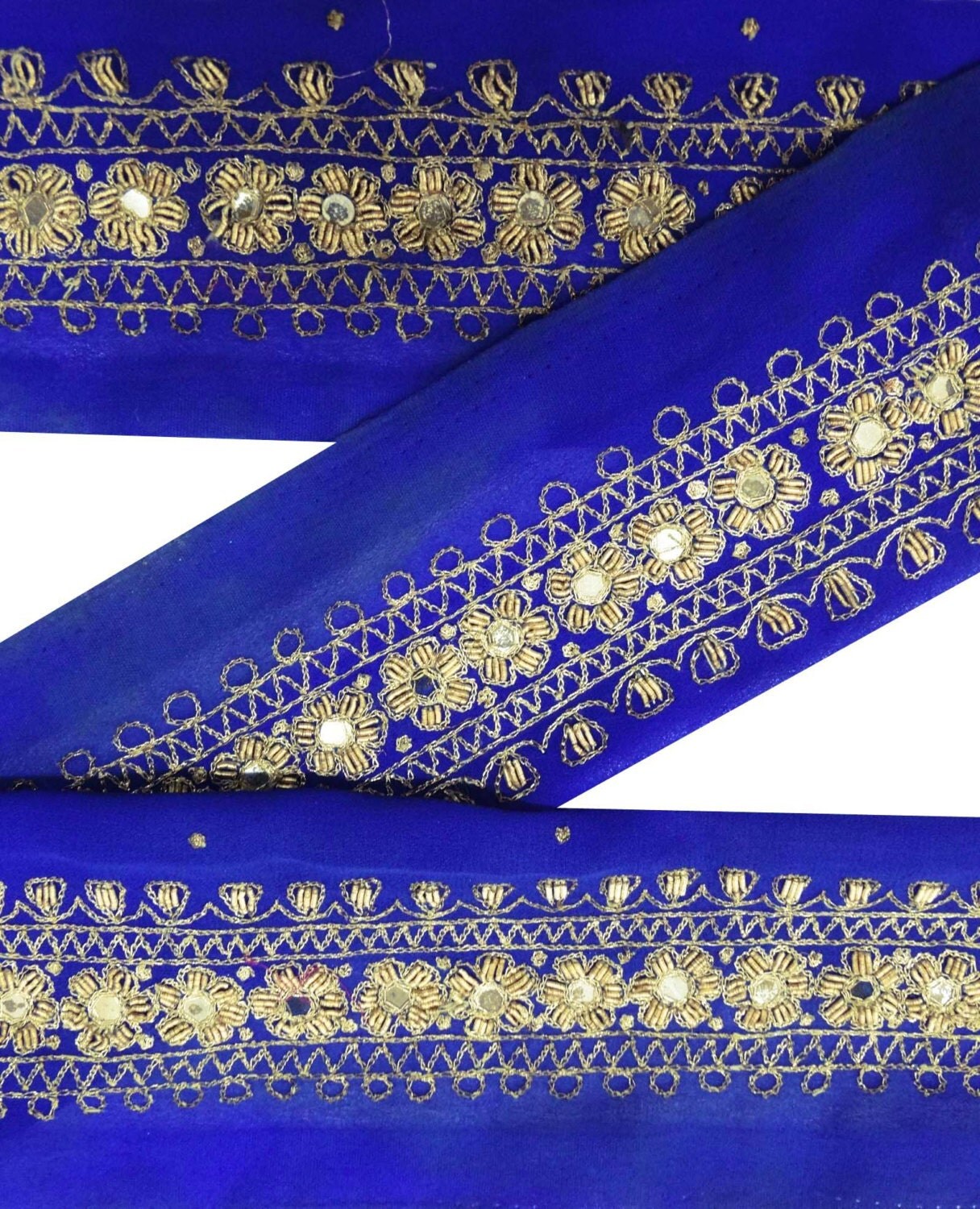 India Sari Vintage Border Blue Art Craft Trim Lace 1yd 1 6″inches Wide