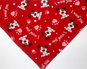 I Woof You Valentine's Day Dog over the collar Bandana / Scarf, red bandana, valentine, dog bandana, hearts, Valentine's Day dog bandana