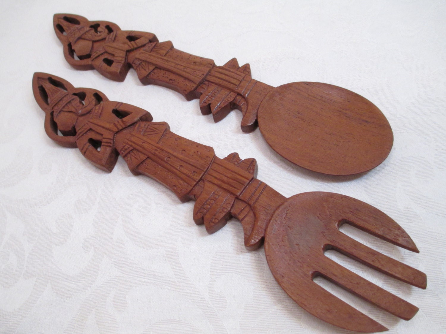Vintage Carved Wooden Spoon and Fork Set Haute Juice