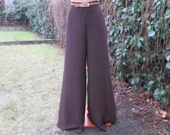 Wide Legs Pants Vintage / EUR46 / UK18 / Brown / Chocolate / All Lining / Elastic Waist on Back.