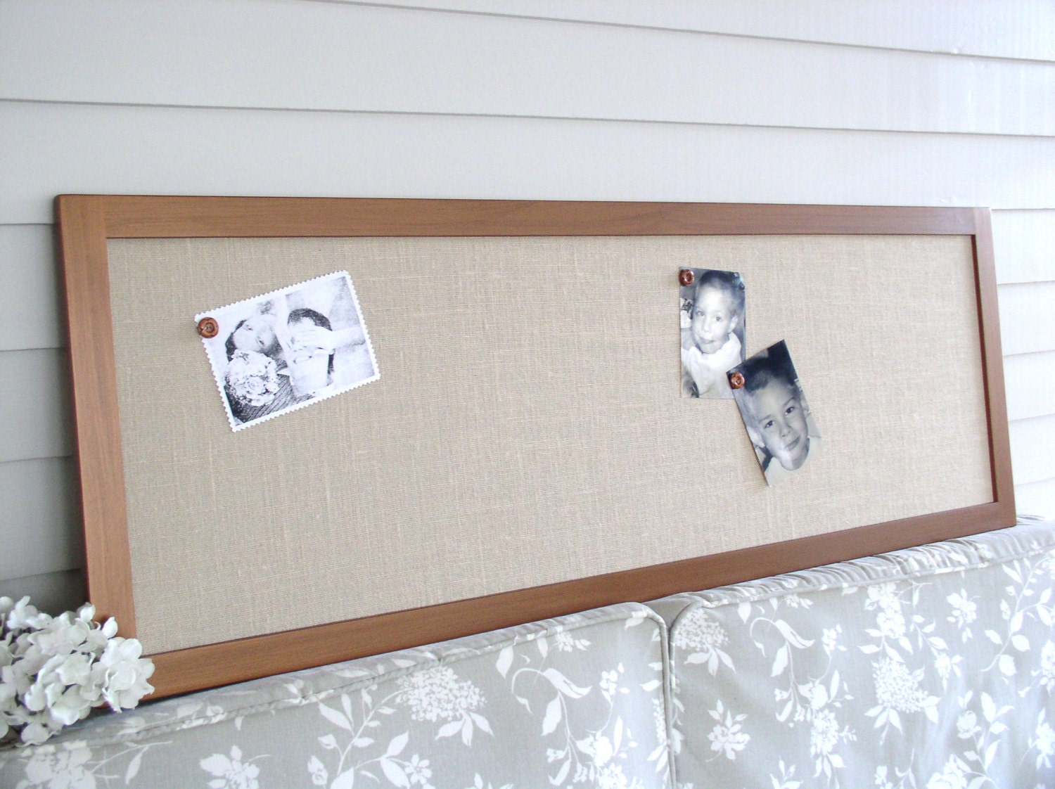 Extra Long Solid Wood Burlap Bulletin Board 17.5 x 50