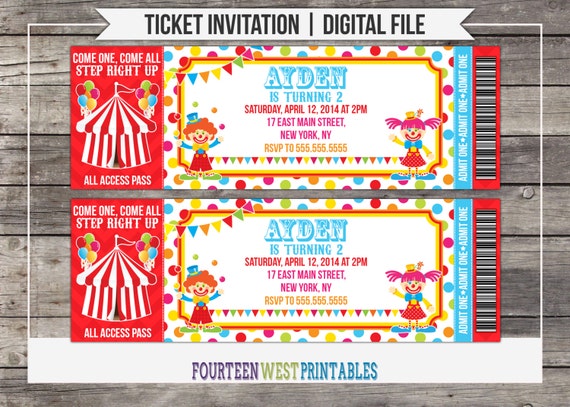 Circus Ticket Invitation (Printable Digital File) Il_570xn