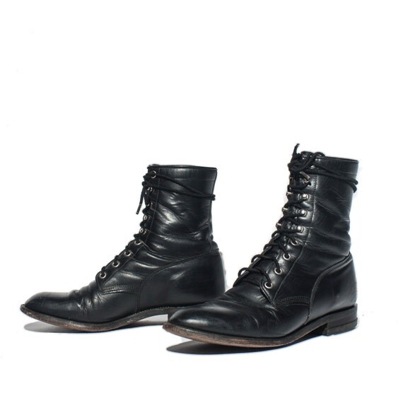 7 D Men's Lace Up Justin Roper Boots Black Leather by ShopNDG