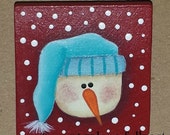 Red snowman pin, hand painted, wood, snowman pin, folk art snowman, country snowman,CIJ