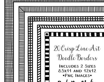 Digital Frame Clipart, Doodle Border Clip Art, Instant Download, Commercial Use, Hand Drawn Line Art Frame Clip Art