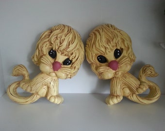 Kitsch Upcycled Vintage Homco Gold Lions 1970's