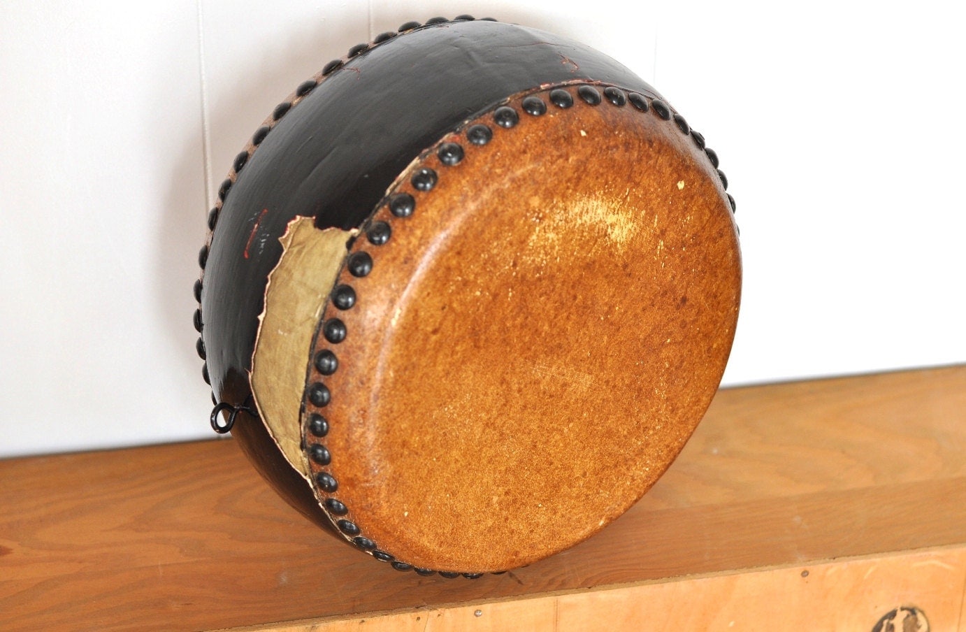 Antique Hand Drum Mexican Rustic Chippy Vintage Patina