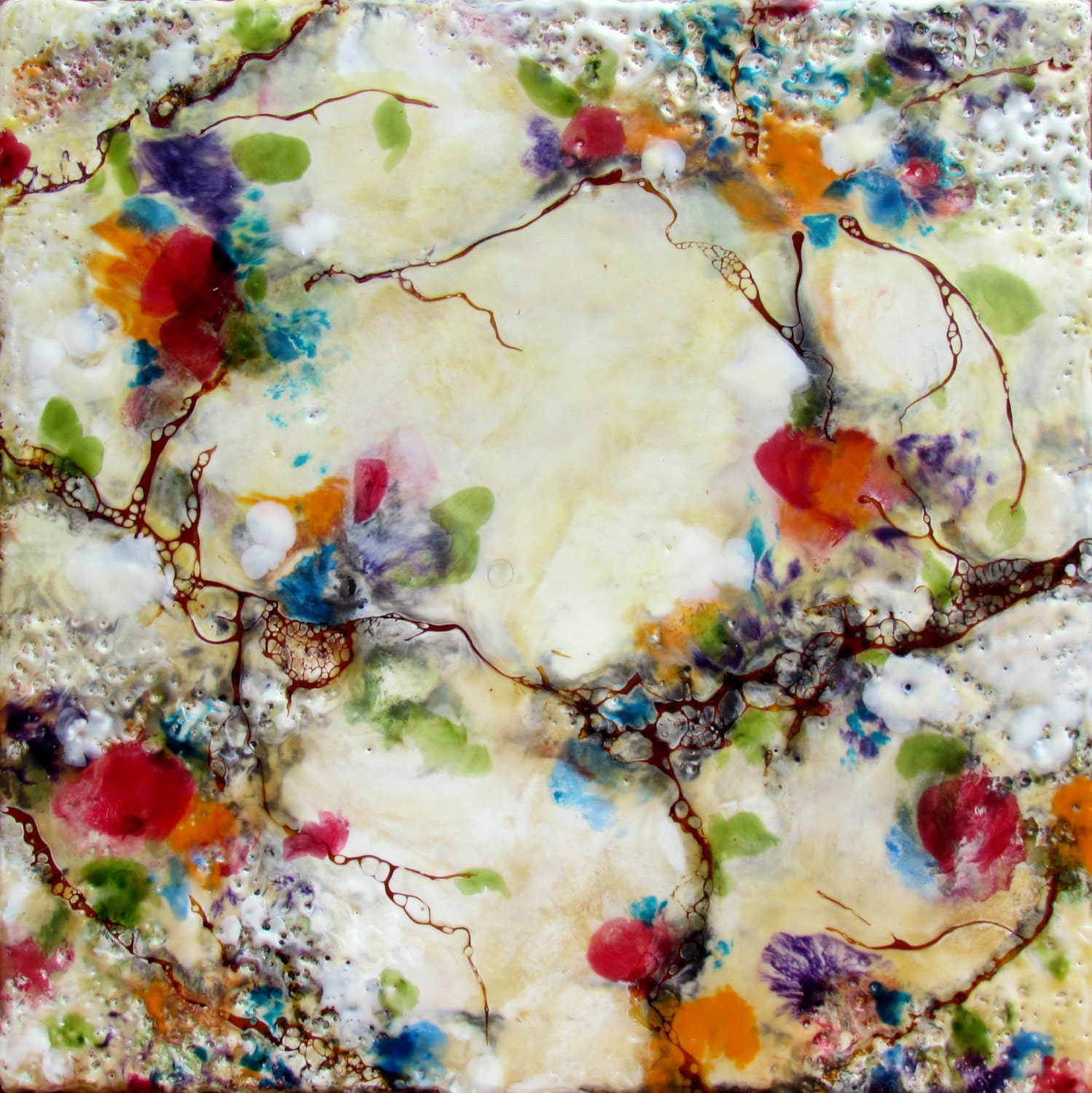 Original Encaustic Painting Abstract Floral Spring Flowers