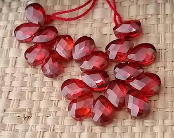 Garnet Red Briolettes Faceted CZ Cubic Zirconia Crystal Beads- Tiny 7x5mm-2 beads