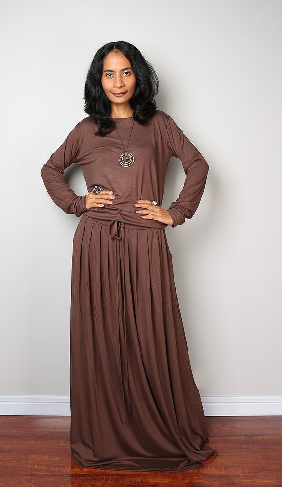 Modest Dress Long Sleeved Brown Maxi Dress : MODEST