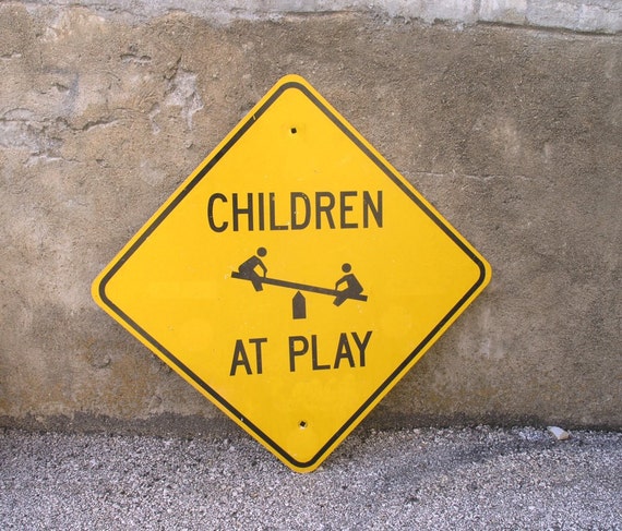 Children At Play Sign Metal Sign Garden Lawn by IndustrialHabitat