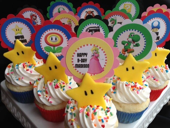 Super Mario Bros. wii Personalized Party circles Cupcake toppers Favors tags Birthday Boy Printable Digital File DIY Il_570xn
