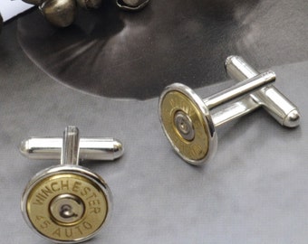 45 Auto Bullet Cufflinks - Silver Plated Cuff Link - Brass Bullet - LLJ230