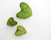 Heart shaped green leaf earring and ring set- polymer clay- post earring and ring- handmade- nature inspired- woodland- boho- spring jewelry