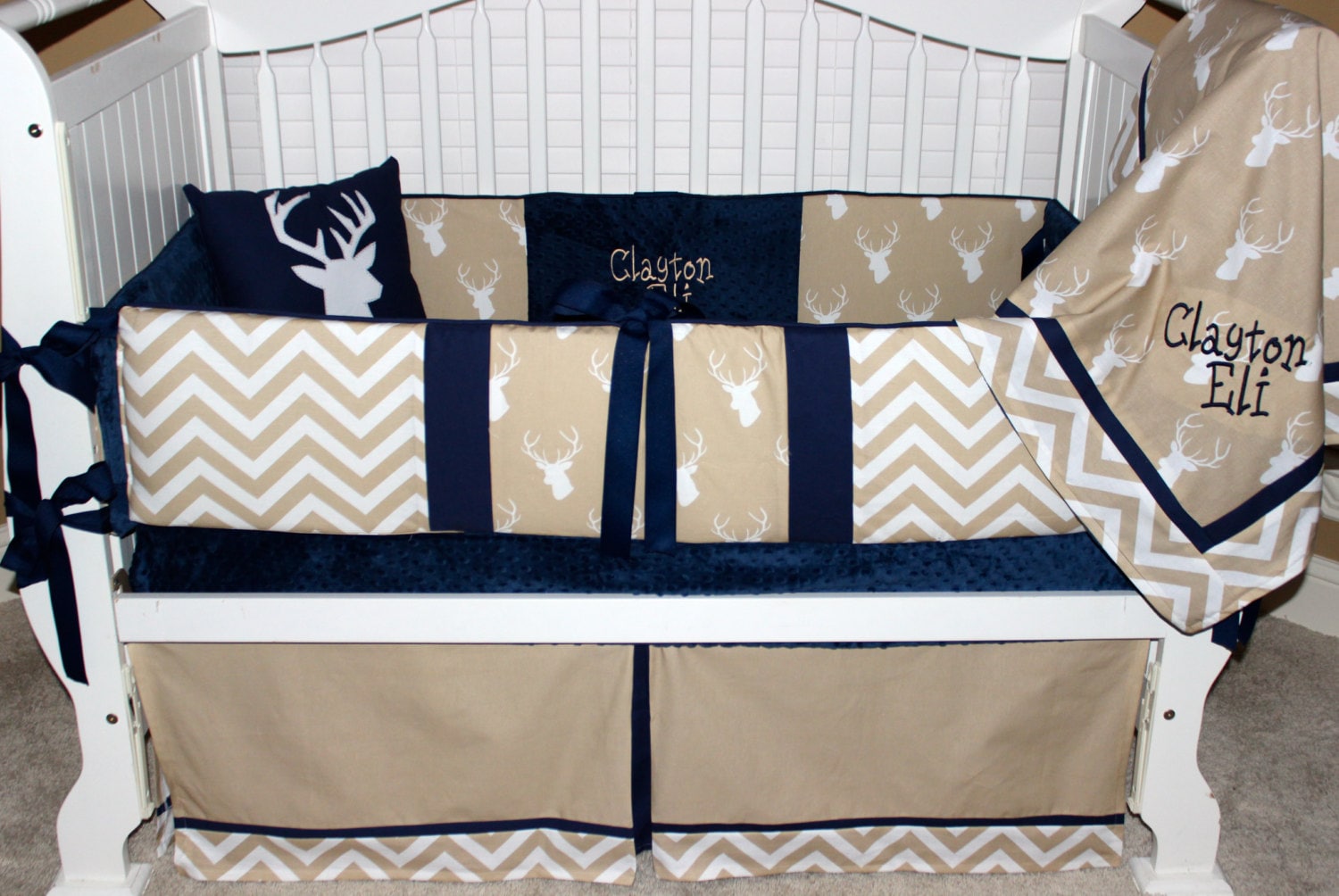 Custom baby bedding 6 pc set woodland deer forest lodge