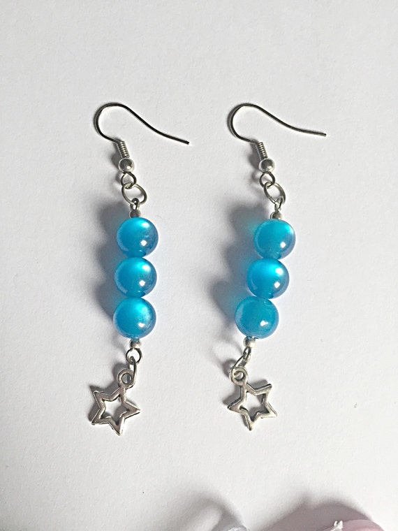 Blue Star Earrings Dangly Blue Earrings Star Jewelry