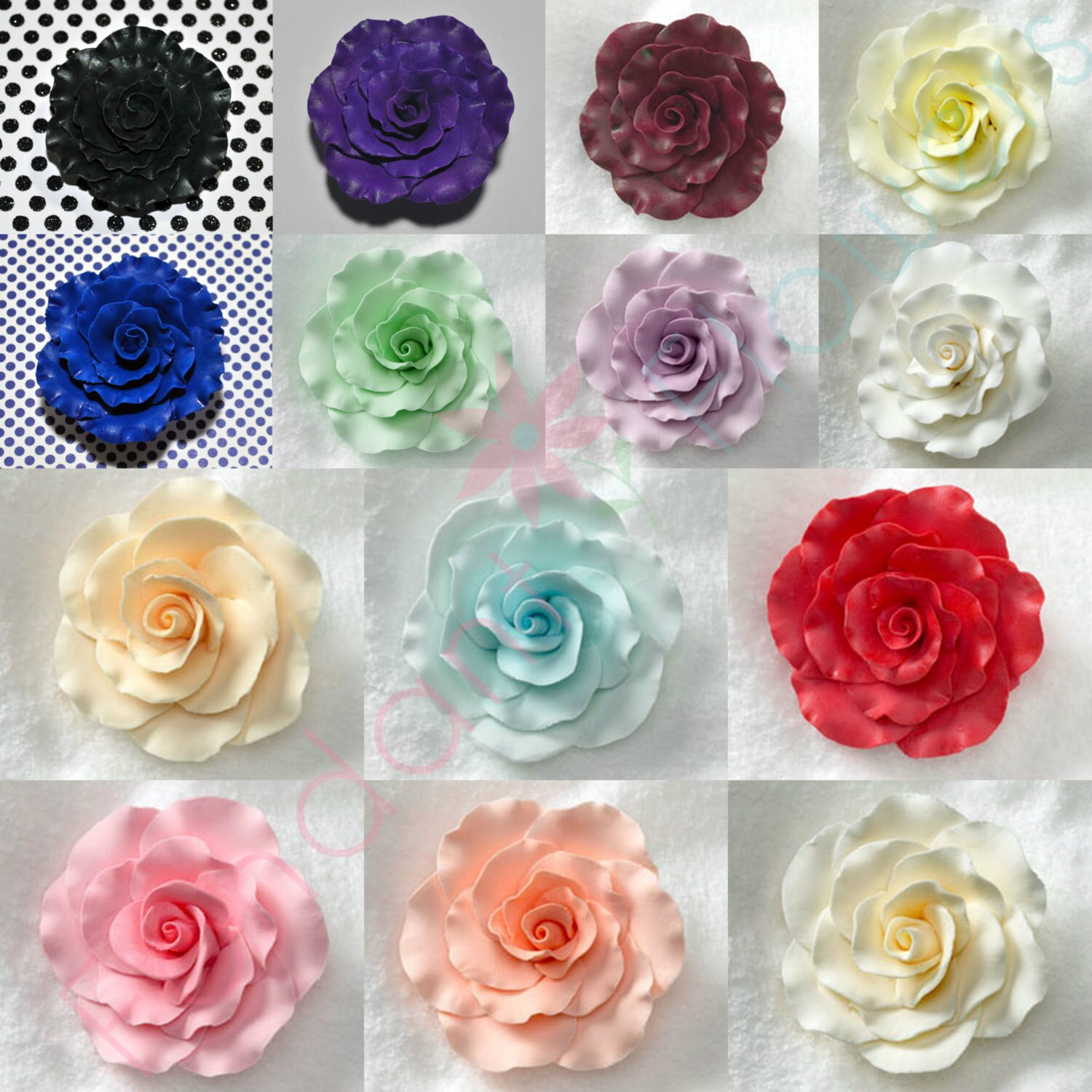6 Gumpaste 2 Roses Flower Spray Fondant Cake by FondantFlower