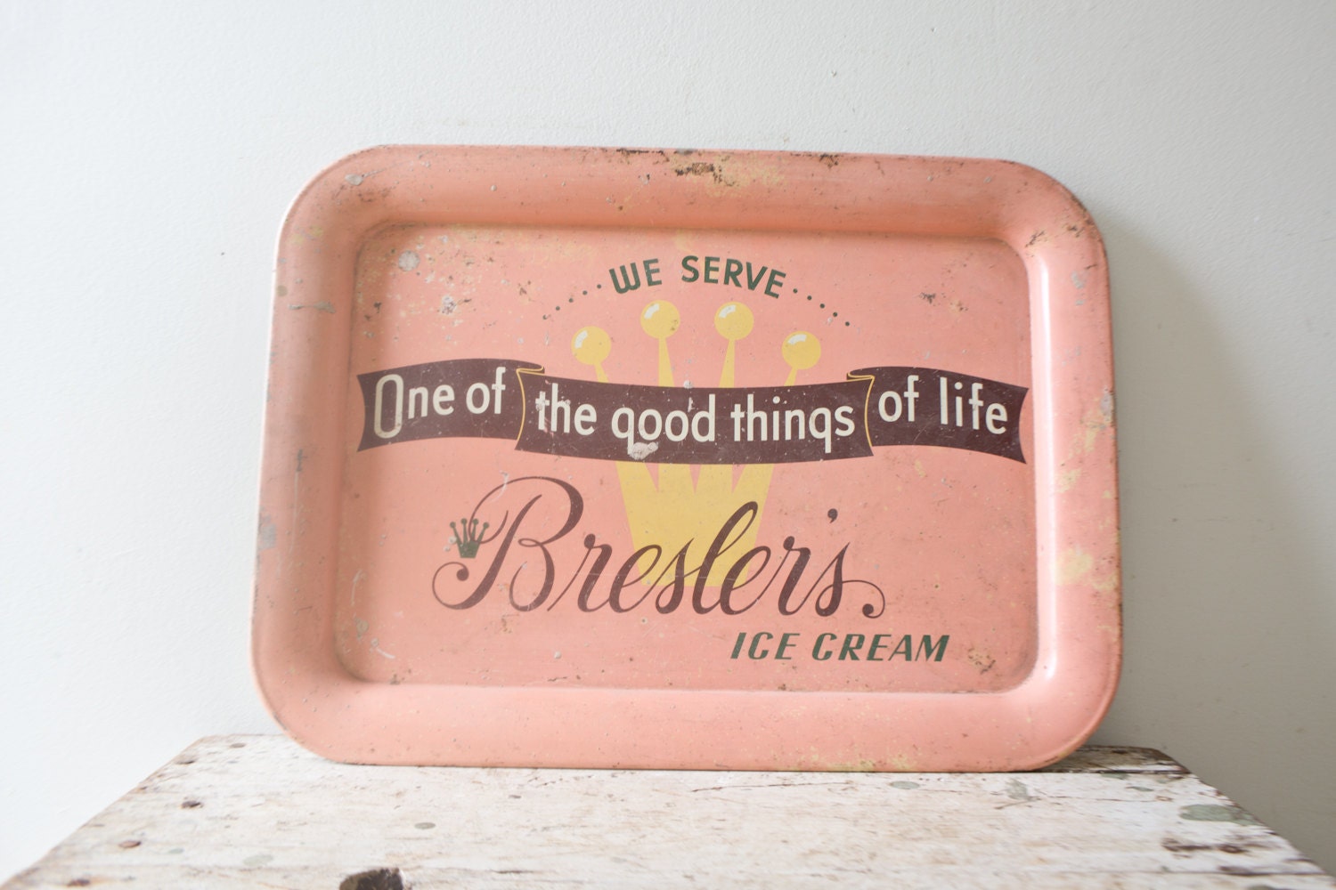 Vintage Serving Tray Breslers Ice Cream Metal TV Tray Serving Plate