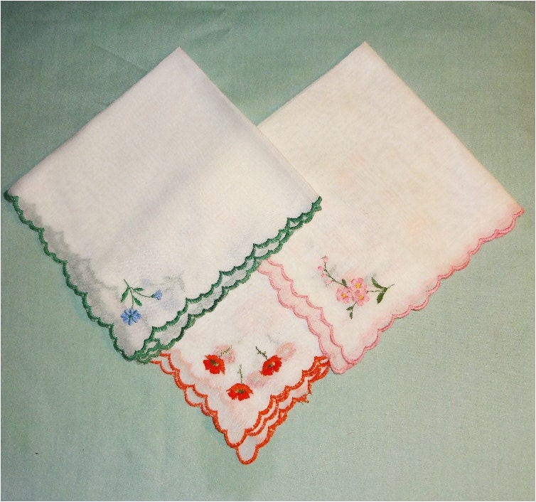 3 Vintage Embroidered Hankies