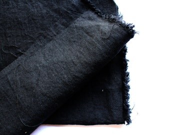 japanese pure linen fabric. medium weight linen. rudeback half worn out look. 110cm (43in) wide. sold by 50cm (19in) long / half yard. black