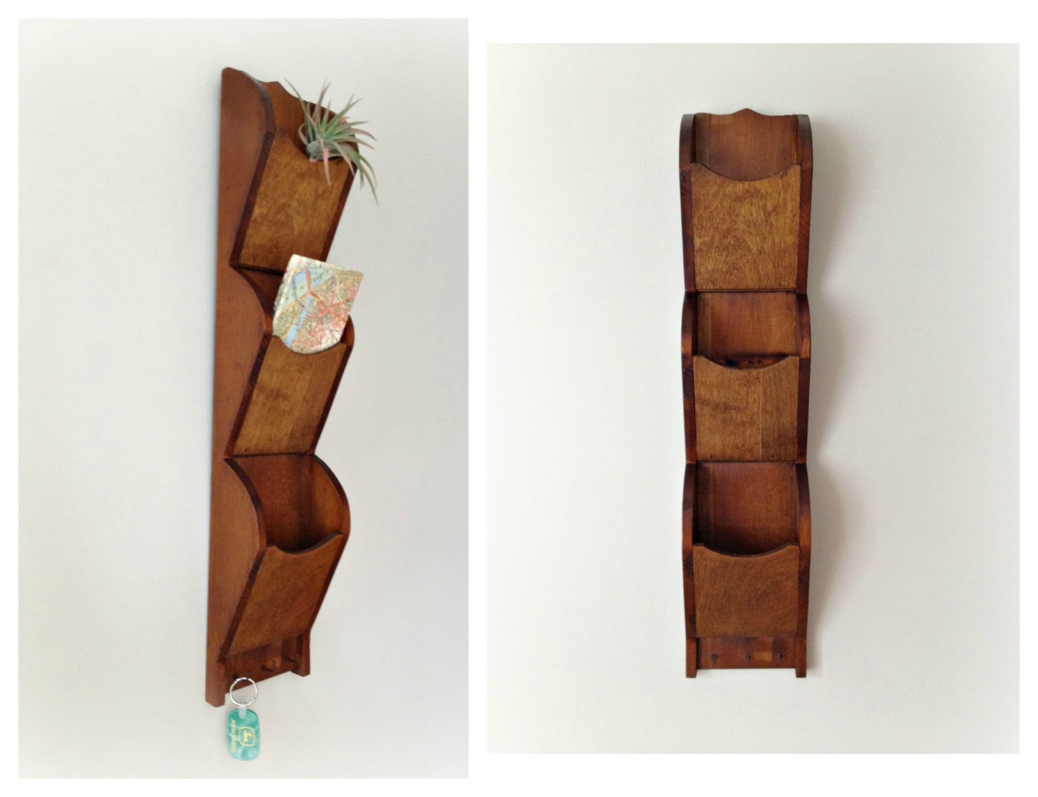 Vintage Wood Mail Sorter Rack Organizer Key Hook Wall Hanging Haute Juice