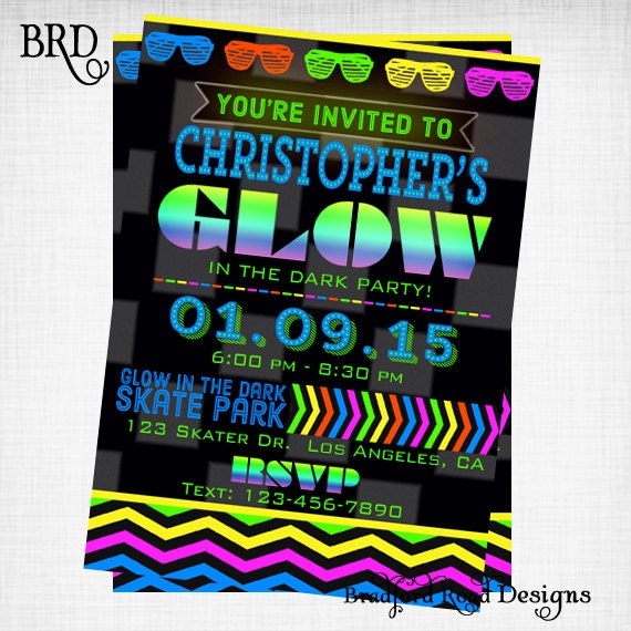 Glow in the Dark Party Invitation Glow by BradfordRoadDesigns