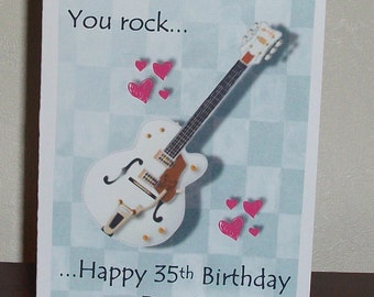 Guitar birthday card, Happy birthday ... you rock, add name and age