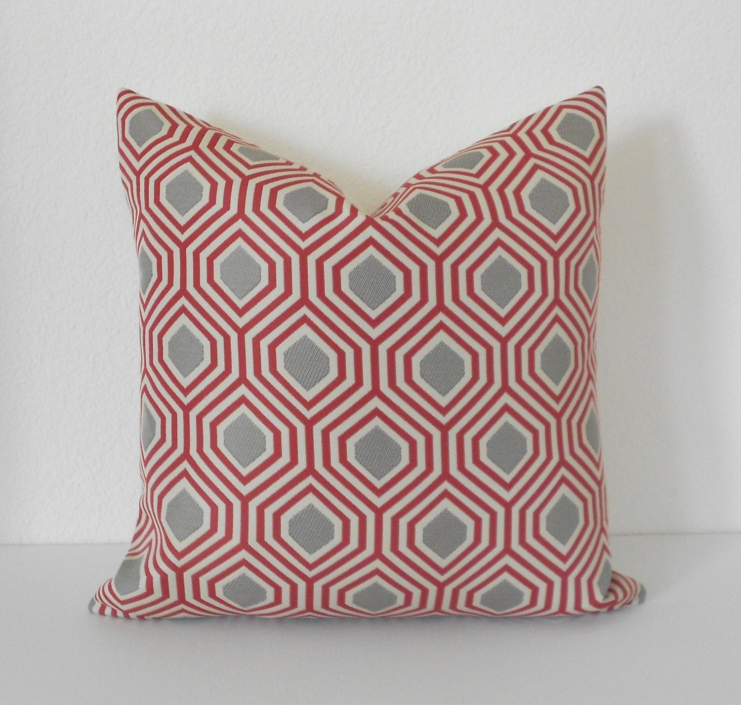 Red and gray modern geometric decorative pillow cover
