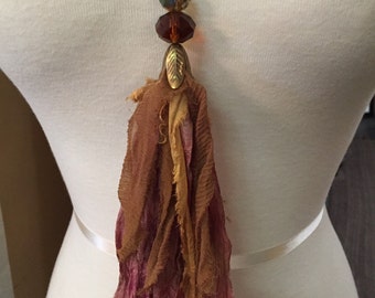 Sari silk ribbon tassel howlite necklace FREE SHIPPING to US