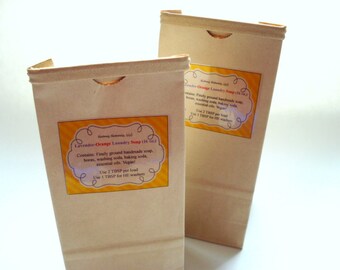 Laundry soap, lavender + orange. Natural laundry soap, handmade. Choose from 1 lb or 3 lb bags. Contains essential oils. Vegan laundry.
