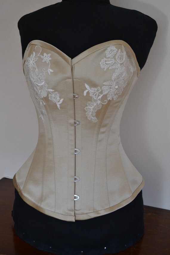 Gold Satin Wedding Corset with Lace Applique