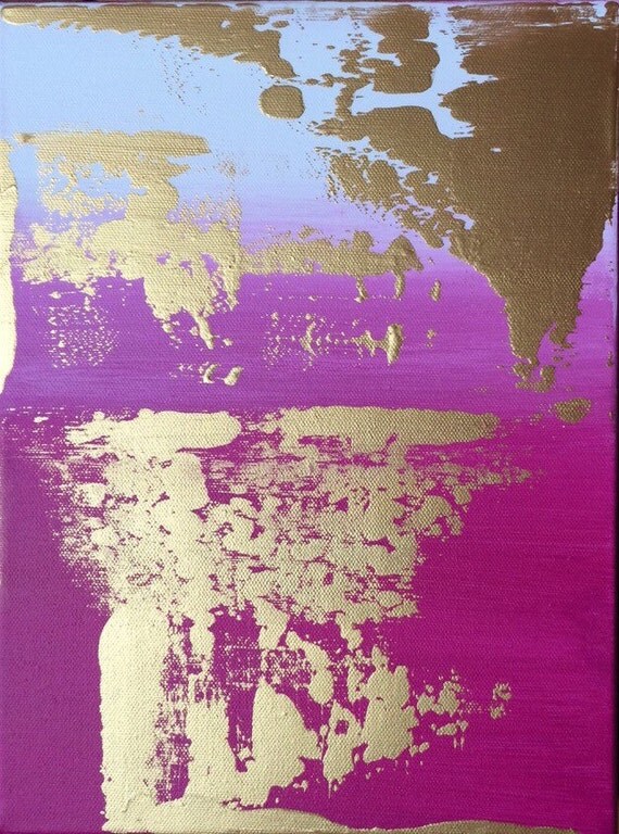 Abstract Painting 9x12 Pink Gold and White Original Painting