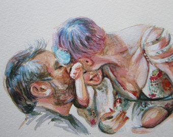 Playful Watercolor Custom Painted Portrait 4 x 6 inch, 5 x 7 inch, 8 x 10 inch