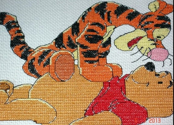 Winnie the Pooh cross stitch, Tigger birthday, nursery display, kids decor, cartoon animal , winnie the pooh baby shower,