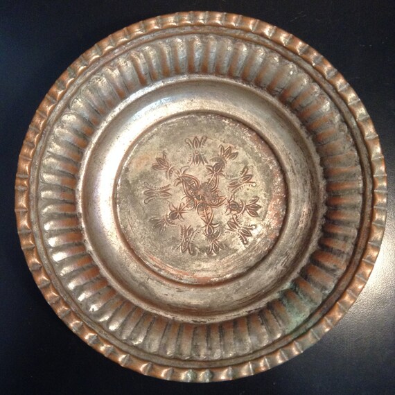 Vintage etched and pressed copper bowl from Egypt