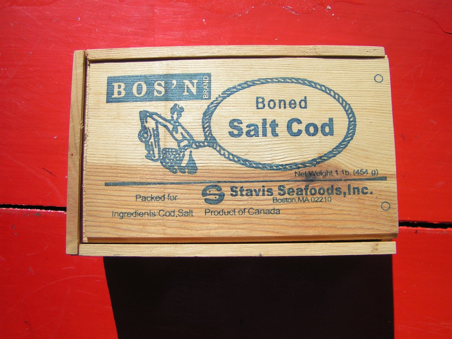 BOS'N Brand Boned Salt Cod Wooden Slide Top Box Stavis