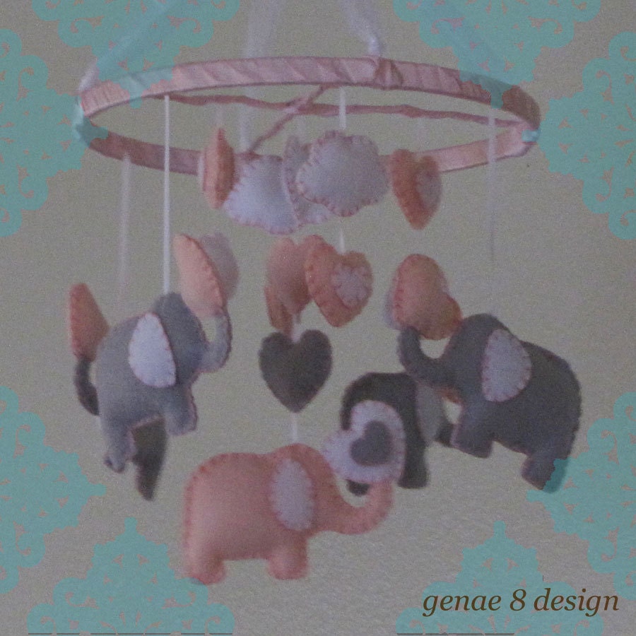Elephant Baby Mobile Pink White Grey Elephant Mobile