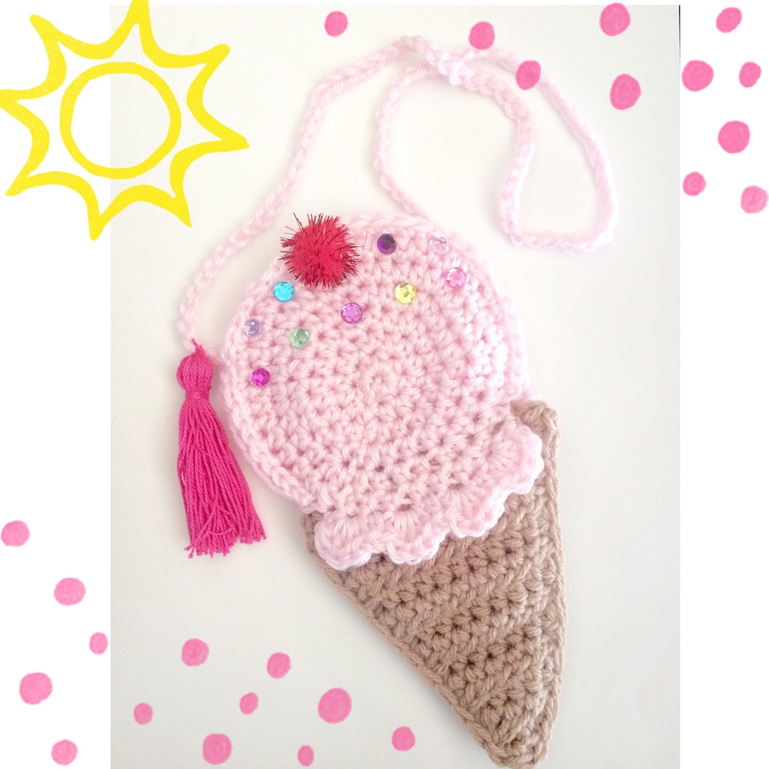 Ice Cream cone crochet purse pink toddler purse crochet