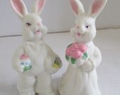 Vintage Easter rabbit set ceramic miniature figurine no markings Vintage Easter rabbit set ceramic miniature figurine no markings