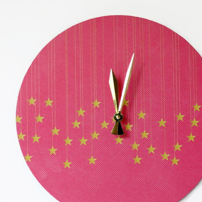 Unique Wall Clock Pink and Gold Gold Stars Etsy Art