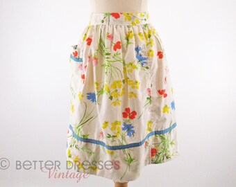 60s/70s Bright Floral on White Half Apron