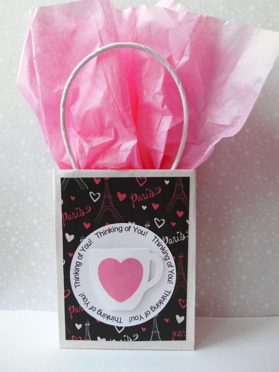 Mini Gift Bag, Pink & Black Paris with Mug - Thinking of You