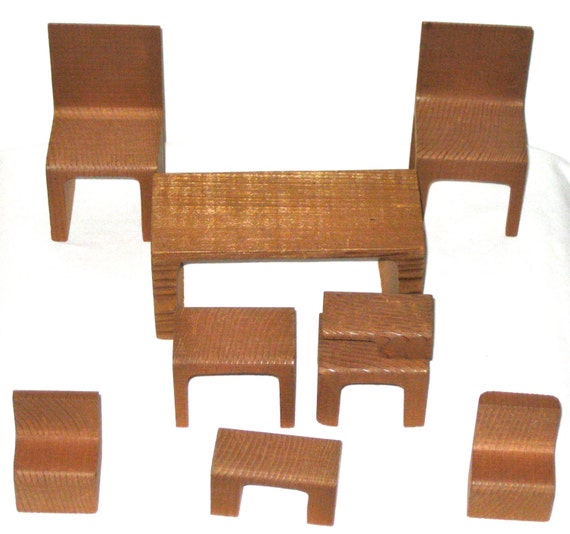 SALE 20.00 Vintage set of wood doll furniture 60s 70s modern 9